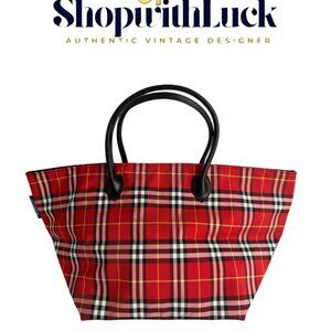Burberry Blue Label Red Check Tote Bag in Synthetic